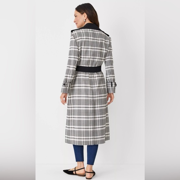 NWT Ann Taylor Twill Plaid Trench Coat Size L - Picture 3 of 7